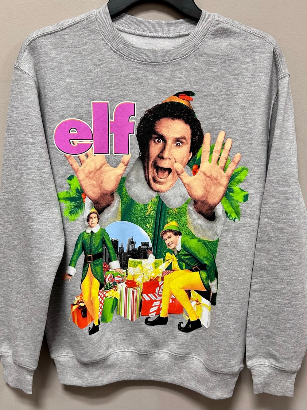 Elf Graphic Crewneck Sweater - Gray Sz XL NWT